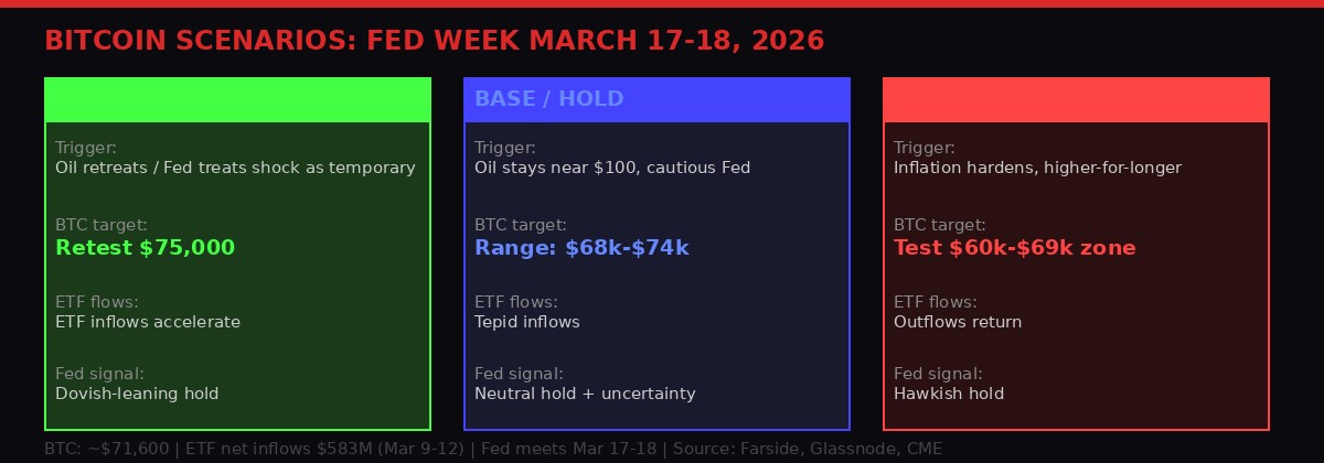 Bitcoin scenarios for Fed week March 17-18, 2026