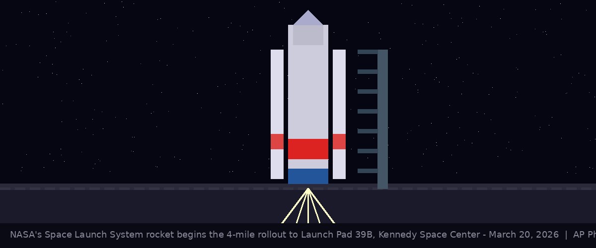 NASA SLS Artemis II rocket rollout to Launch Pad 39B, Kennedy Space Center, March 20 2026