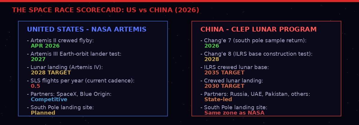 US vs China lunar program comparison scorecard 2026