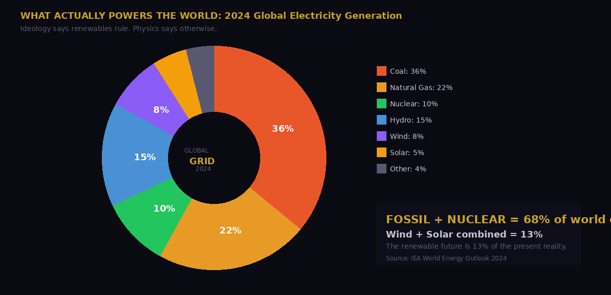 Global electricity generation by source 2024 pie chart