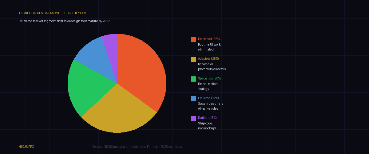 UI/UX designer job market impact pie chart: who adapts, who thrives, who gets displaced