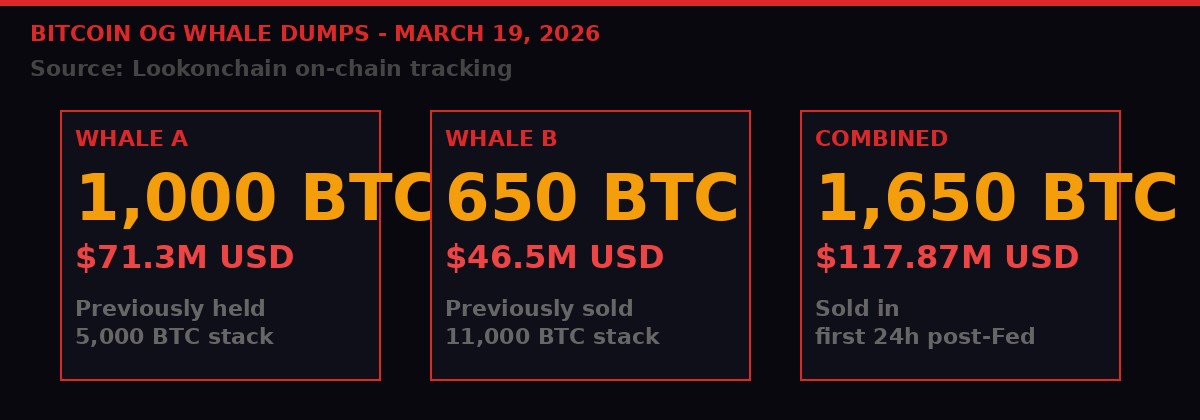 Bitcoin OG whale dump - 1650 BTC sold in 24 hours