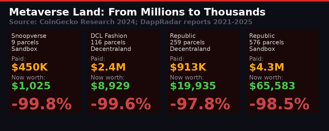 Metaverse land price crash chart - top deals from 2021 to 2026 values