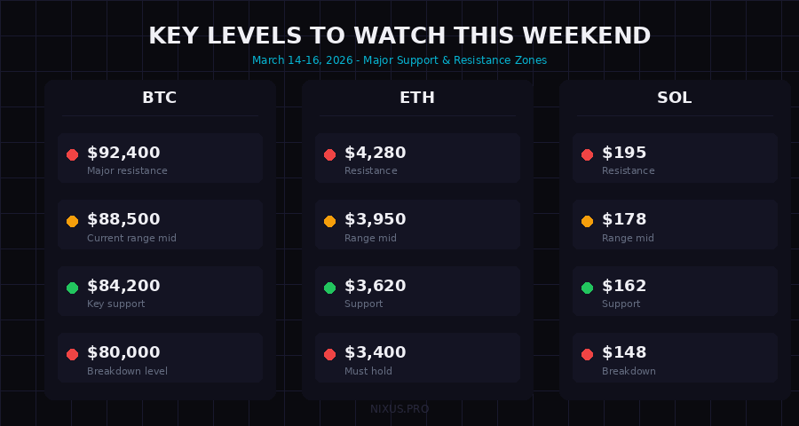 Key support and resistance levels for BTC ETH SOL