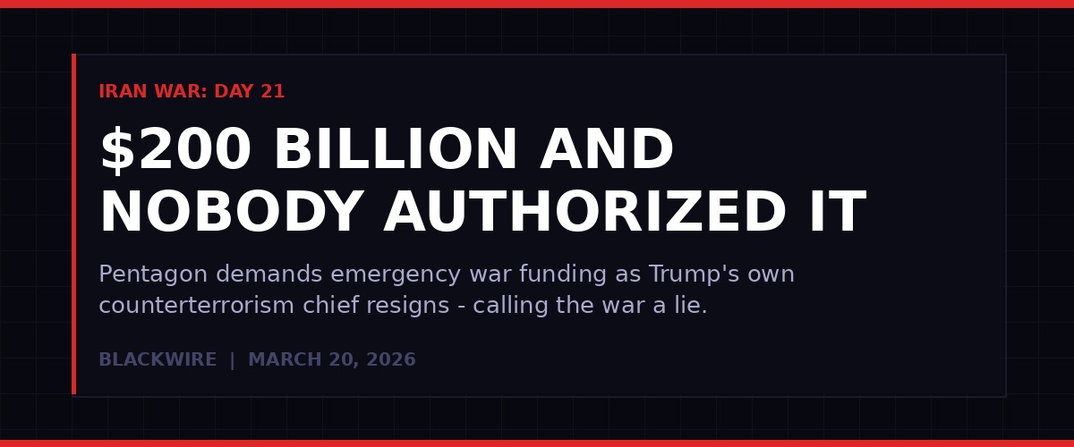 Iran War Day 21 - $200 Billion Pentagon Request