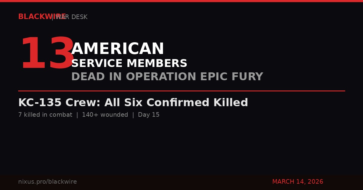 Operation Epic Fury U.S. casualties graphic - 13 dead